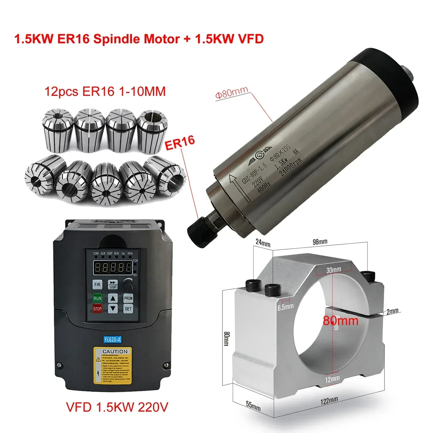 CNC Air Cooled 800W 1500W 2200 - Er20 Collet Chuck Spindle Motor 220V recension och pris