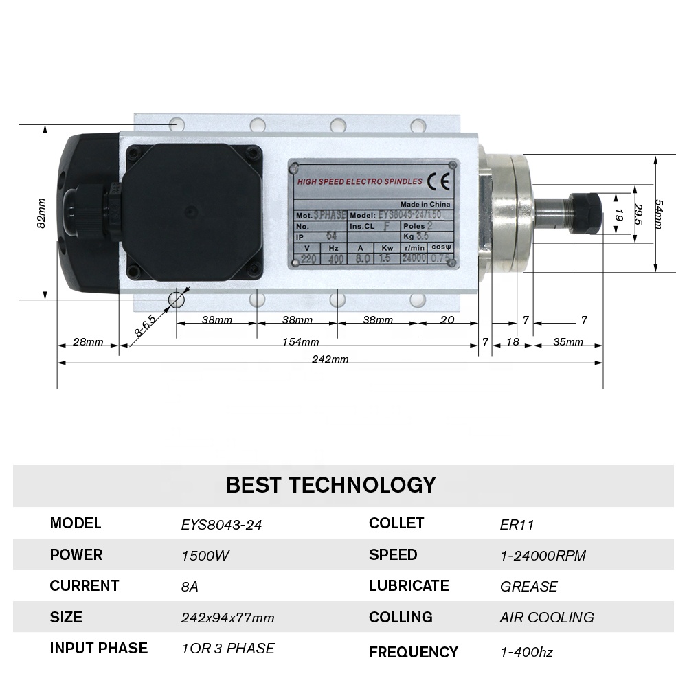 HLTNC 1.5kw Flash air Cooled S - Air Cooled 1.5Kw Spindle Motor Inverter 110V recension och pris