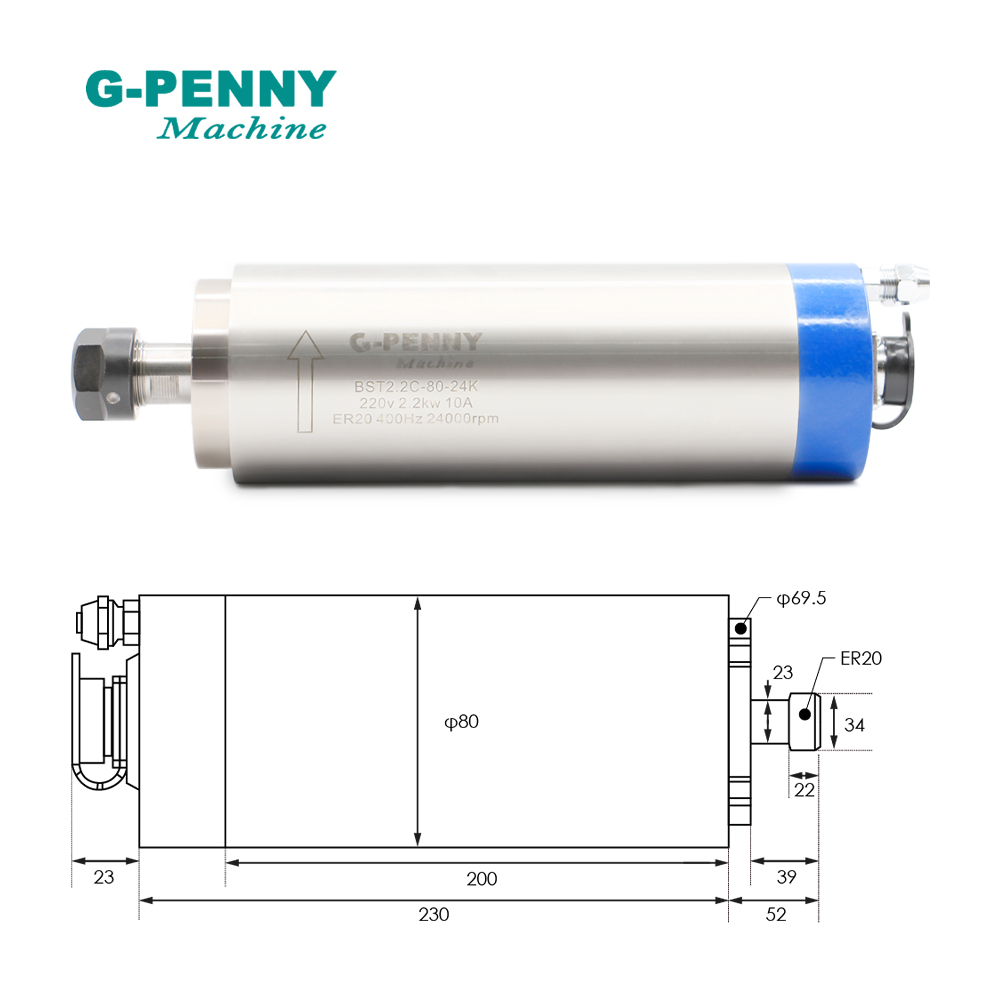 G-PENNY 2.2kw ER20 Water Coole - 2.2Kw Water Cooled Spindle Kit Vfd recension och pris